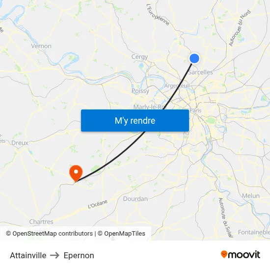 Attainville to Epernon map