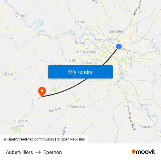 Aubervilliers to Epernon map