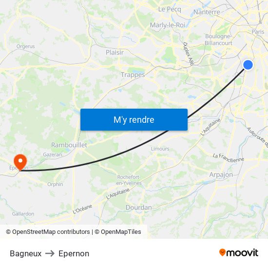 Bagneux to Epernon map