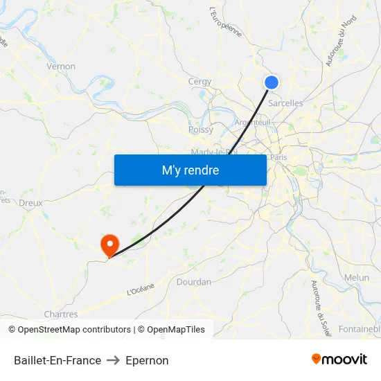 Baillet-En-France to Epernon map
