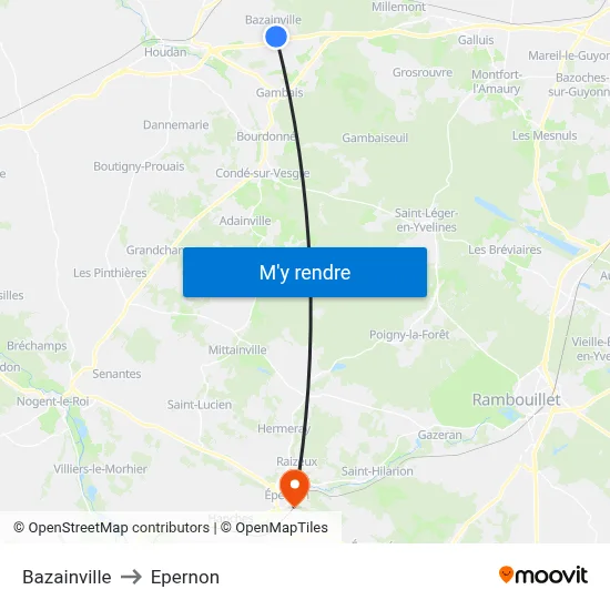 Bazainville to Epernon map
