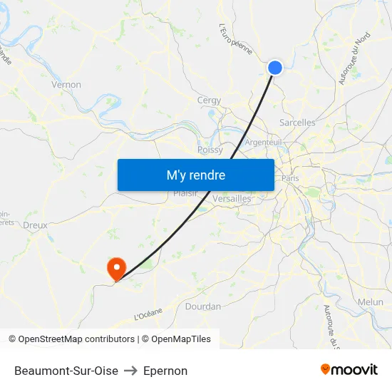 Beaumont-Sur-Oise to Epernon map