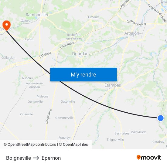 Boigneville to Epernon map