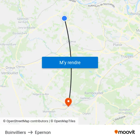 Boinvilliers to Epernon map