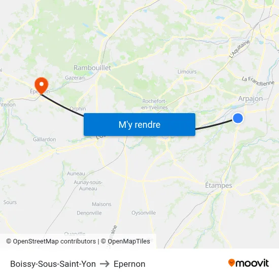 Boissy-Sous-Saint-Yon to Epernon map
