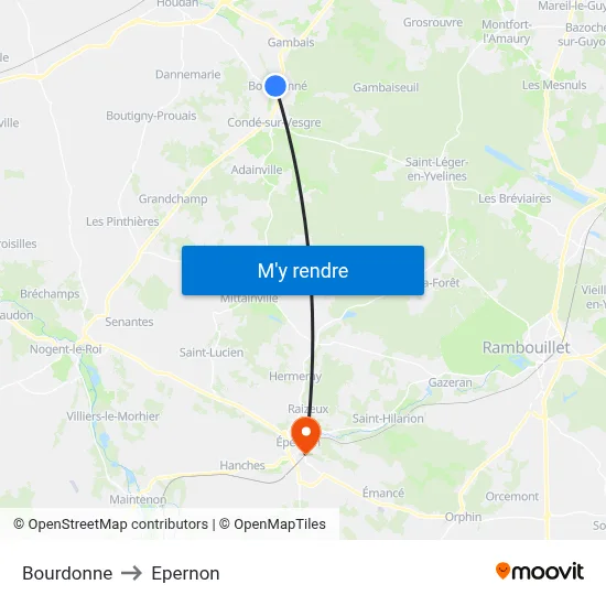Bourdonne to Epernon map