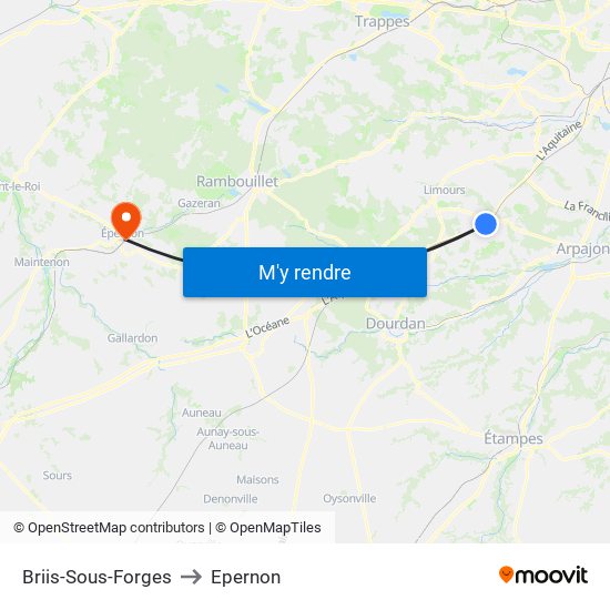 Briis-Sous-Forges to Epernon map