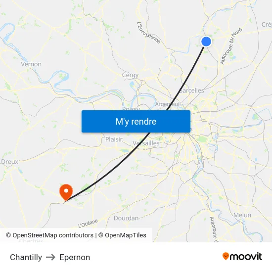 Chantilly to Epernon map