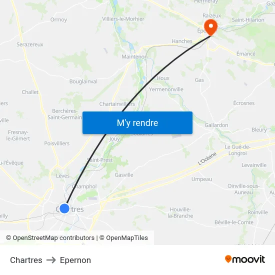Chartres to Epernon map