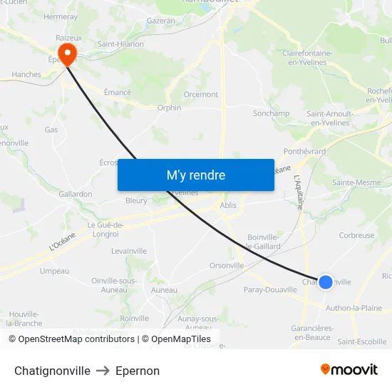 Chatignonville to Epernon map