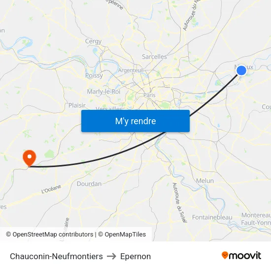 Chauconin-Neufmontiers to Epernon map