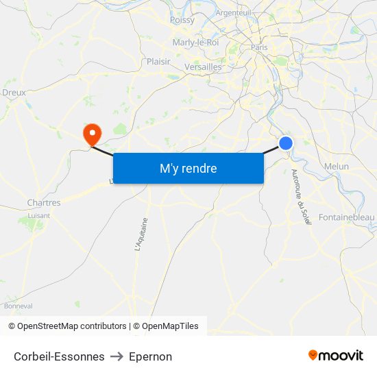 Corbeil-Essonnes to Epernon map