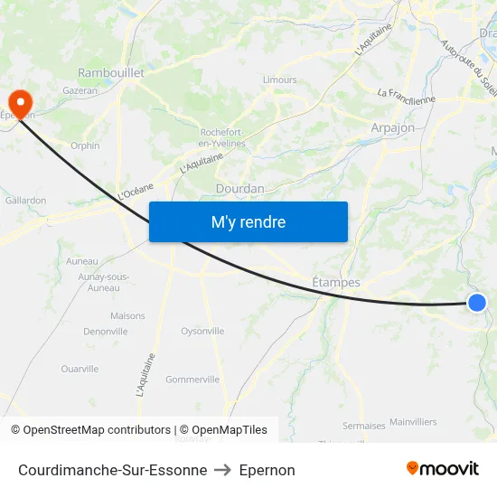 Courdimanche-Sur-Essonne to Epernon map