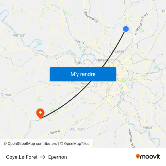 Coye-La-Foret to Epernon map