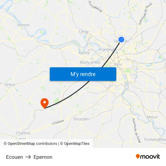 Ecouen to Epernon map
