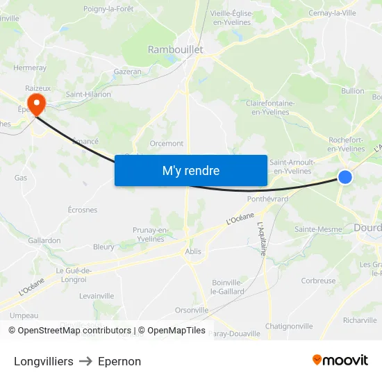Longvilliers to Epernon map