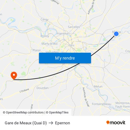 Gare de Meaux (Quai D) to Epernon map