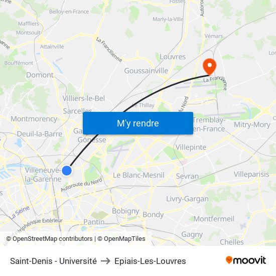 Saint-Denis - Université to Epiais-Les-Louvres map