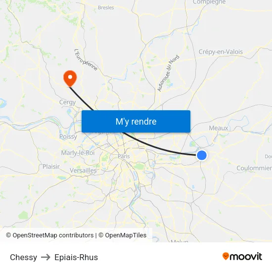Chessy to Epiais-Rhus map