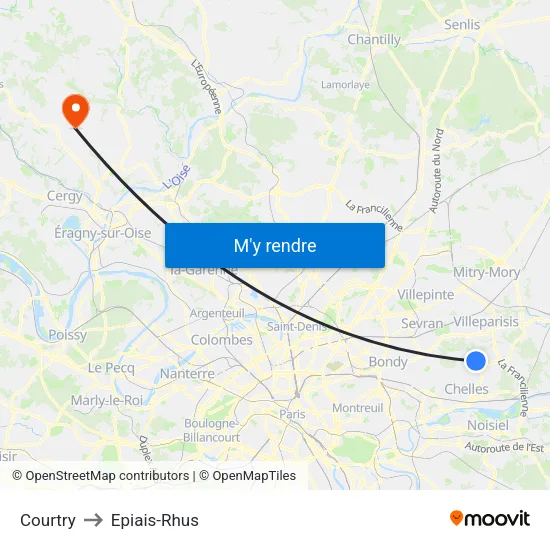 Courtry to Epiais-Rhus map