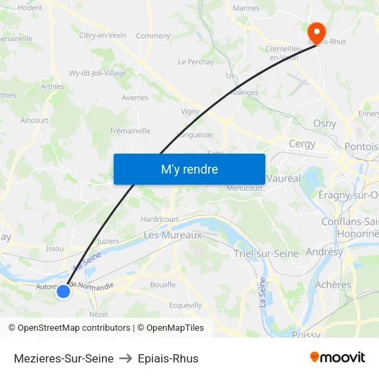 Mezieres-Sur-Seine to Epiais-Rhus map