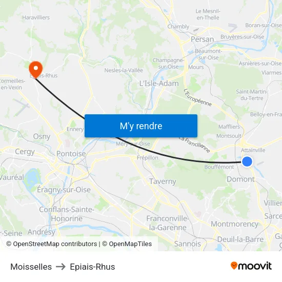 Moisselles to Epiais-Rhus map