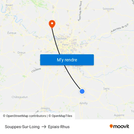 Souppes-Sur-Loing to Epiais-Rhus map