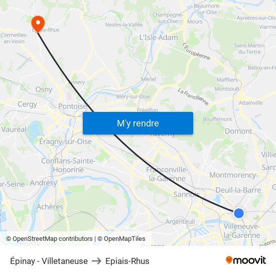 Épinay - Villetaneuse to Epiais-Rhus map