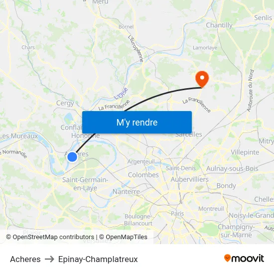 Acheres to Epinay-Champlatreux map