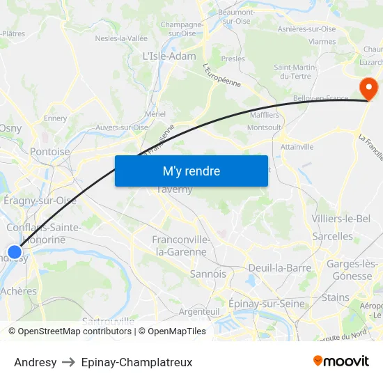 Andresy to Epinay-Champlatreux map