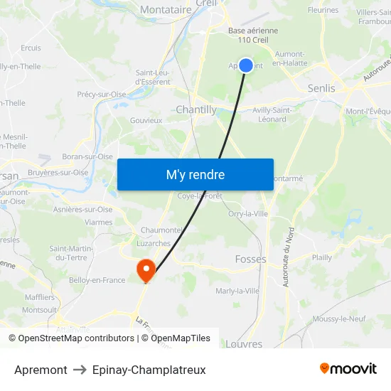 Apremont to Epinay-Champlatreux map