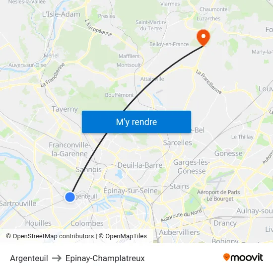 Argenteuil to Epinay-Champlatreux map