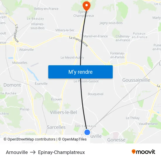 Arnouville to Epinay-Champlatreux map