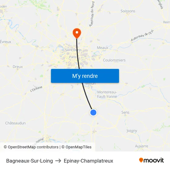 Bagneaux-Sur-Loing to Epinay-Champlatreux map