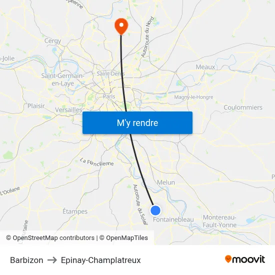 Barbizon to Epinay-Champlatreux map