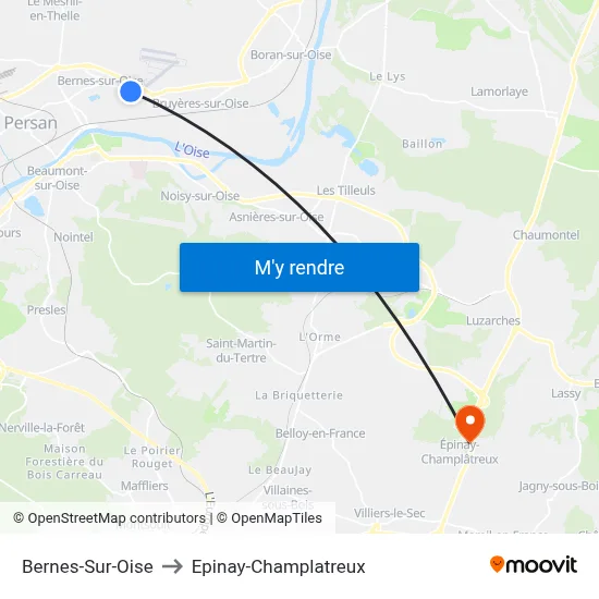 Bernes-Sur-Oise to Epinay-Champlatreux map
