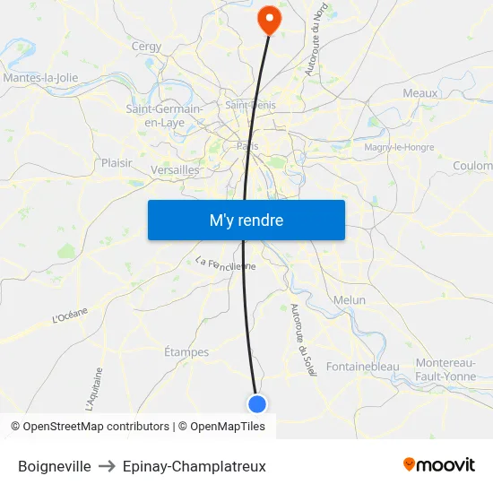 Boigneville to Epinay-Champlatreux map