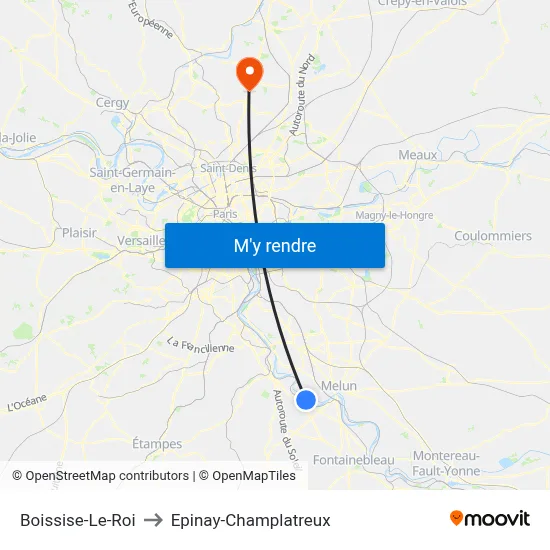 Boissise-Le-Roi to Epinay-Champlatreux map