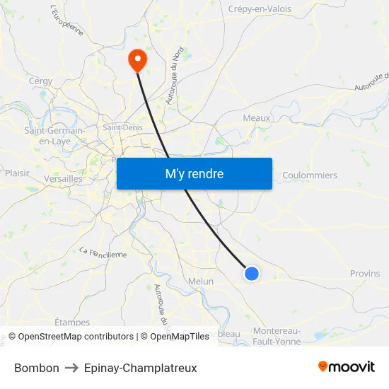 Bombon to Epinay-Champlatreux map