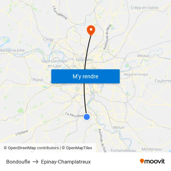 Bondoufle to Epinay-Champlatreux map