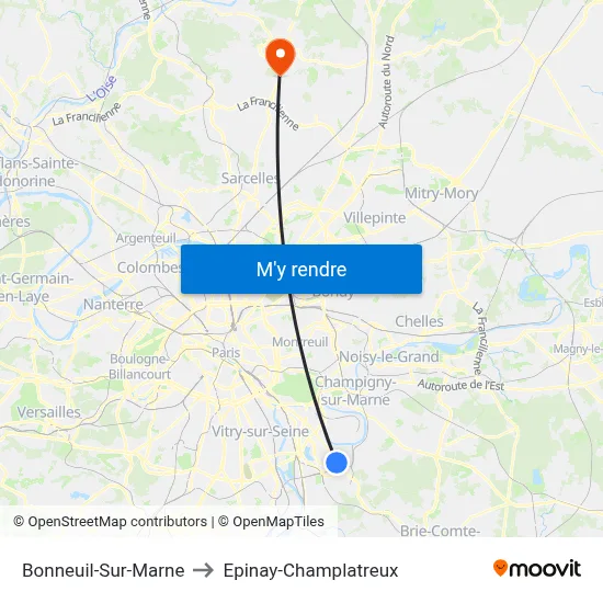 Bonneuil-Sur-Marne to Epinay-Champlatreux map