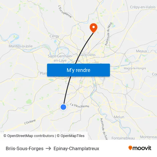 Briis-Sous-Forges to Epinay-Champlatreux map