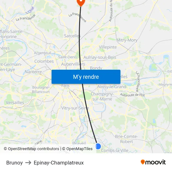 Brunoy to Epinay-Champlatreux map