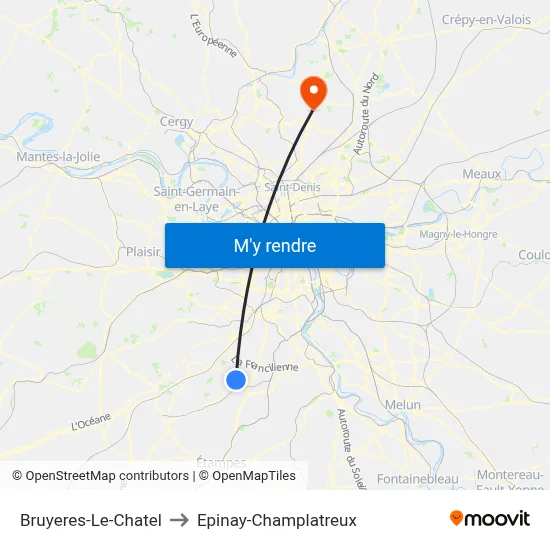 Bruyeres-Le-Chatel to Epinay-Champlatreux map