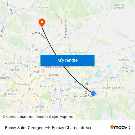 Bussy-Saint-Georges to Epinay-Champlatreux map