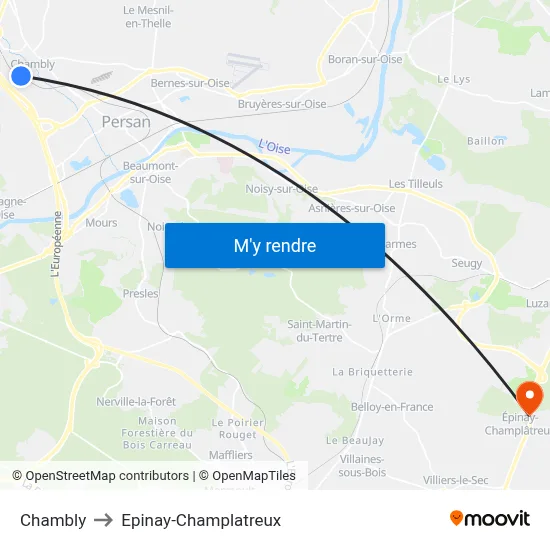 Chambly to Epinay-Champlatreux map