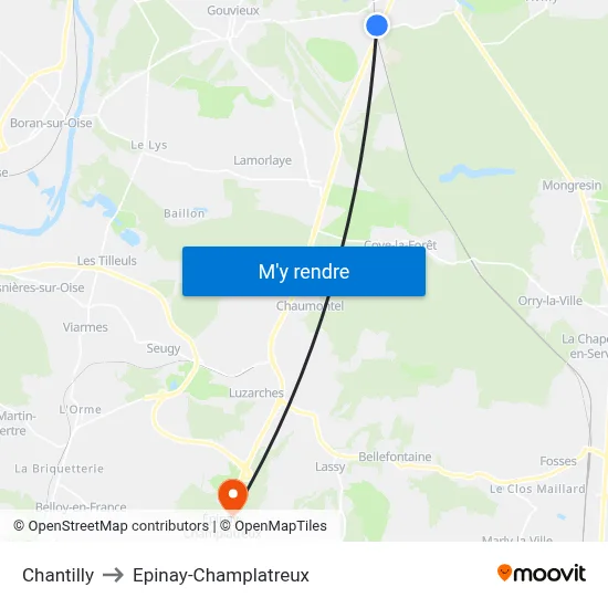 Chantilly to Epinay-Champlatreux map