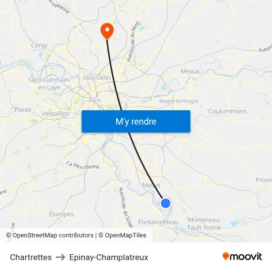 Chartrettes to Epinay-Champlatreux map