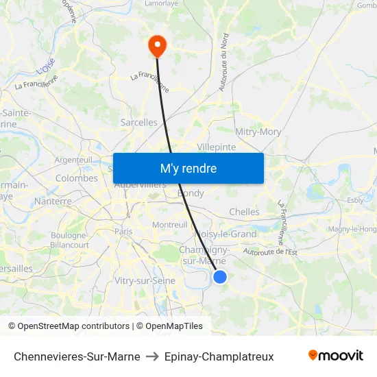Chennevieres-Sur-Marne to Epinay-Champlatreux map