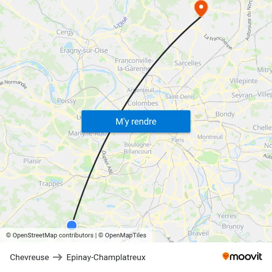 Chevreuse to Epinay-Champlatreux map